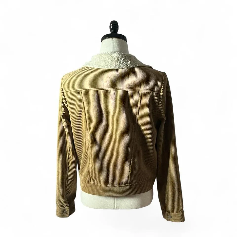 FAVLUX FASHION Women's Corduroy Sherpa Lined Trucker Jacket Tan Penny Lane - Image 2