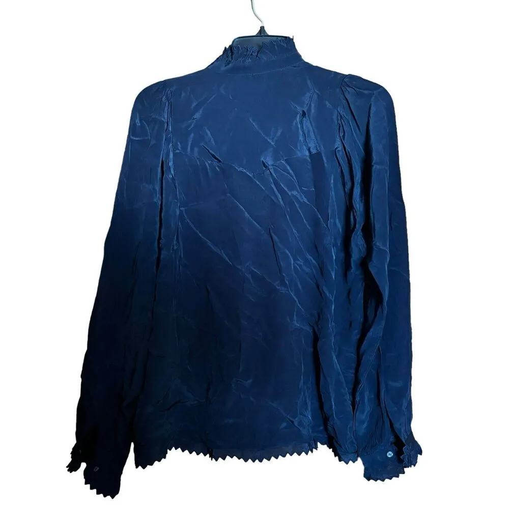 Scotch & Soda Top Women Small Black Button Up Ruffle Party Blouse In Night Shirt - Image 6