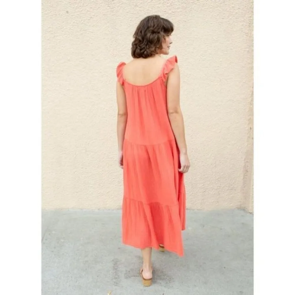 💕XIRENA💕 Rumer Tiered Gauze Cotton Maxi Dress ~ Paprika Large Orange - Image 2