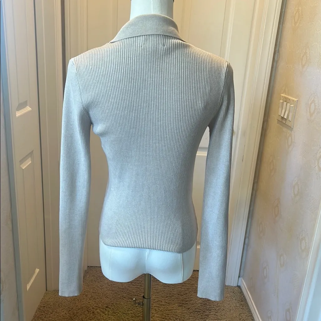 Hippie Rose Light Gray Ribbed Cardigan - Image 3