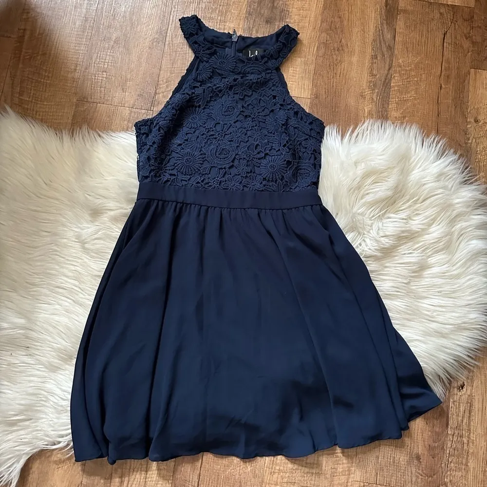 LULU’S Lover’s Game Navy Blue Lace Skater Dress - Image 4