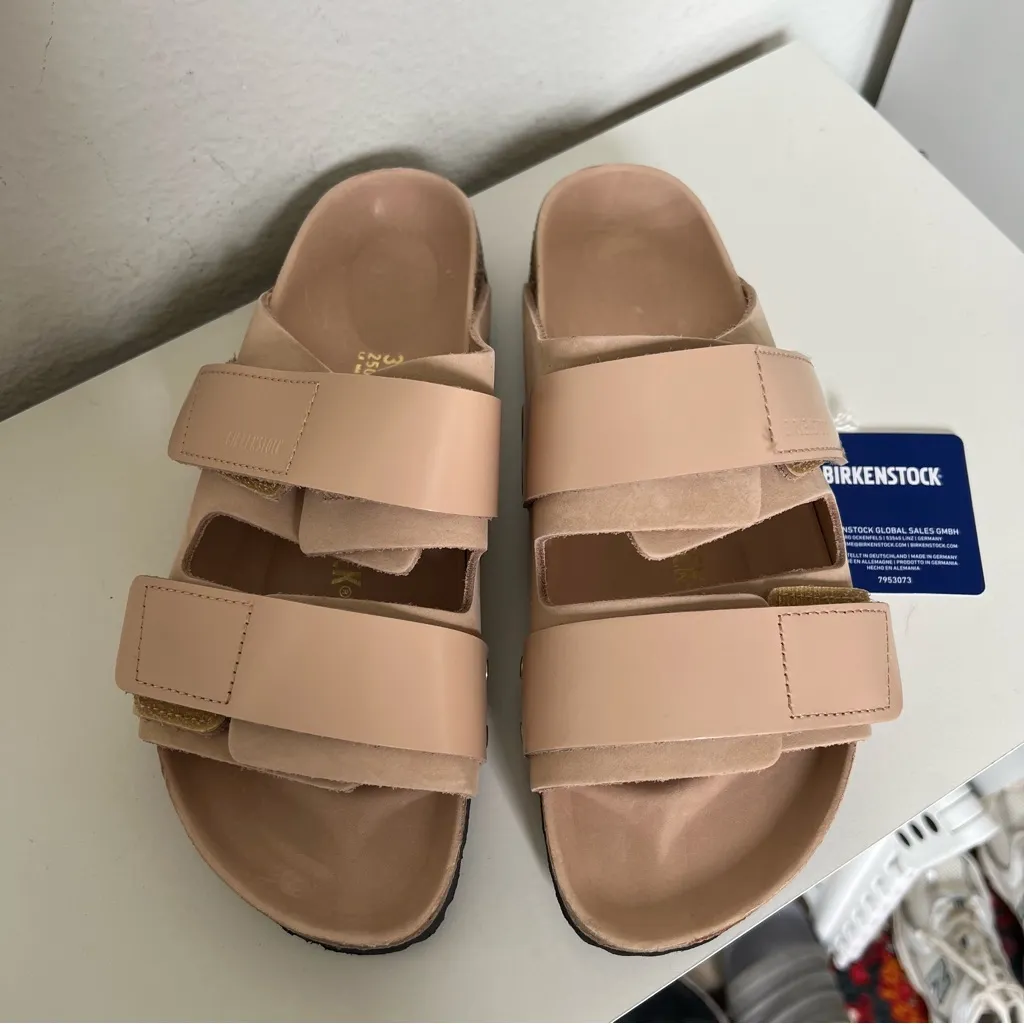 NWT Birkenstock Uji Nubuck Leather Sandals in New Beige - Image 4