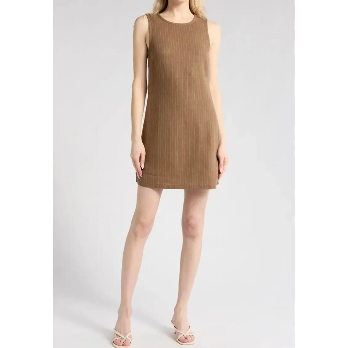 WeWoreWhat Stripe Linen Blend A-Line Muscle Mini Dress Brown NWT XS - Image 3