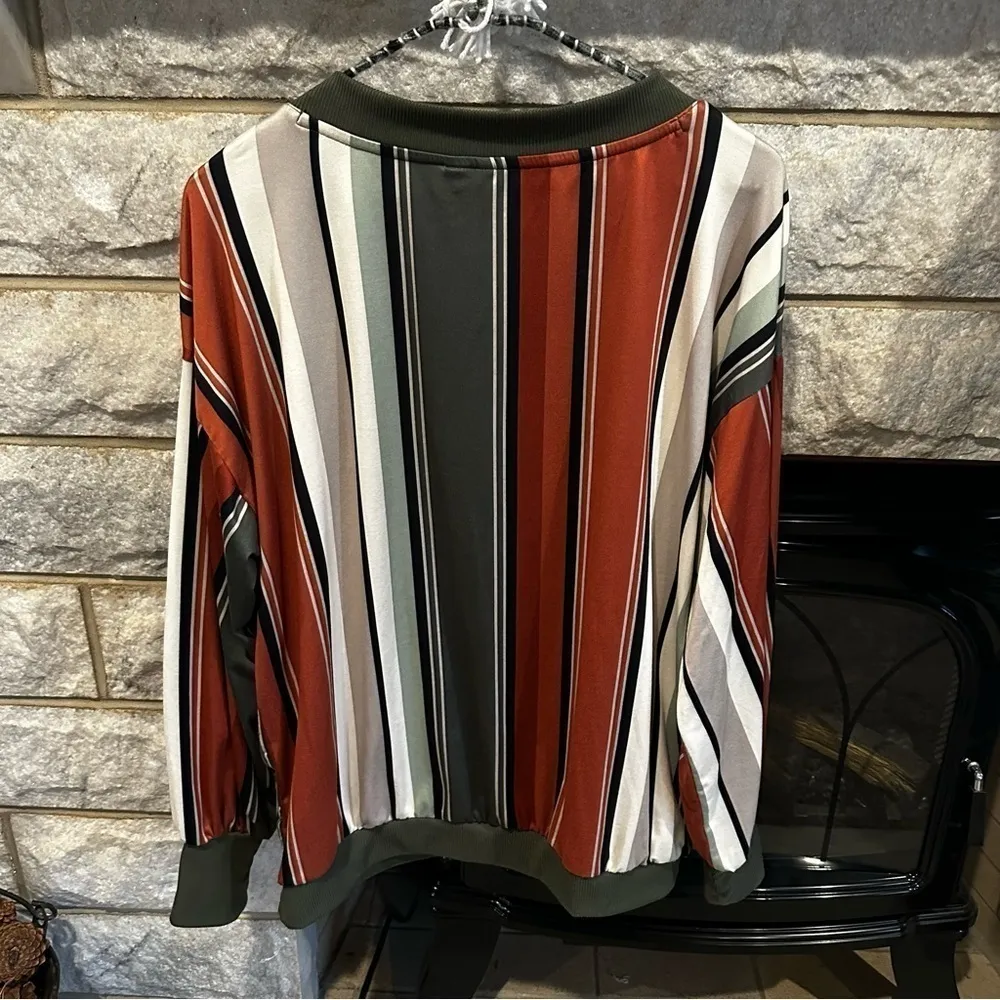 Rust Striped V-neck Polyester Top - Image 7