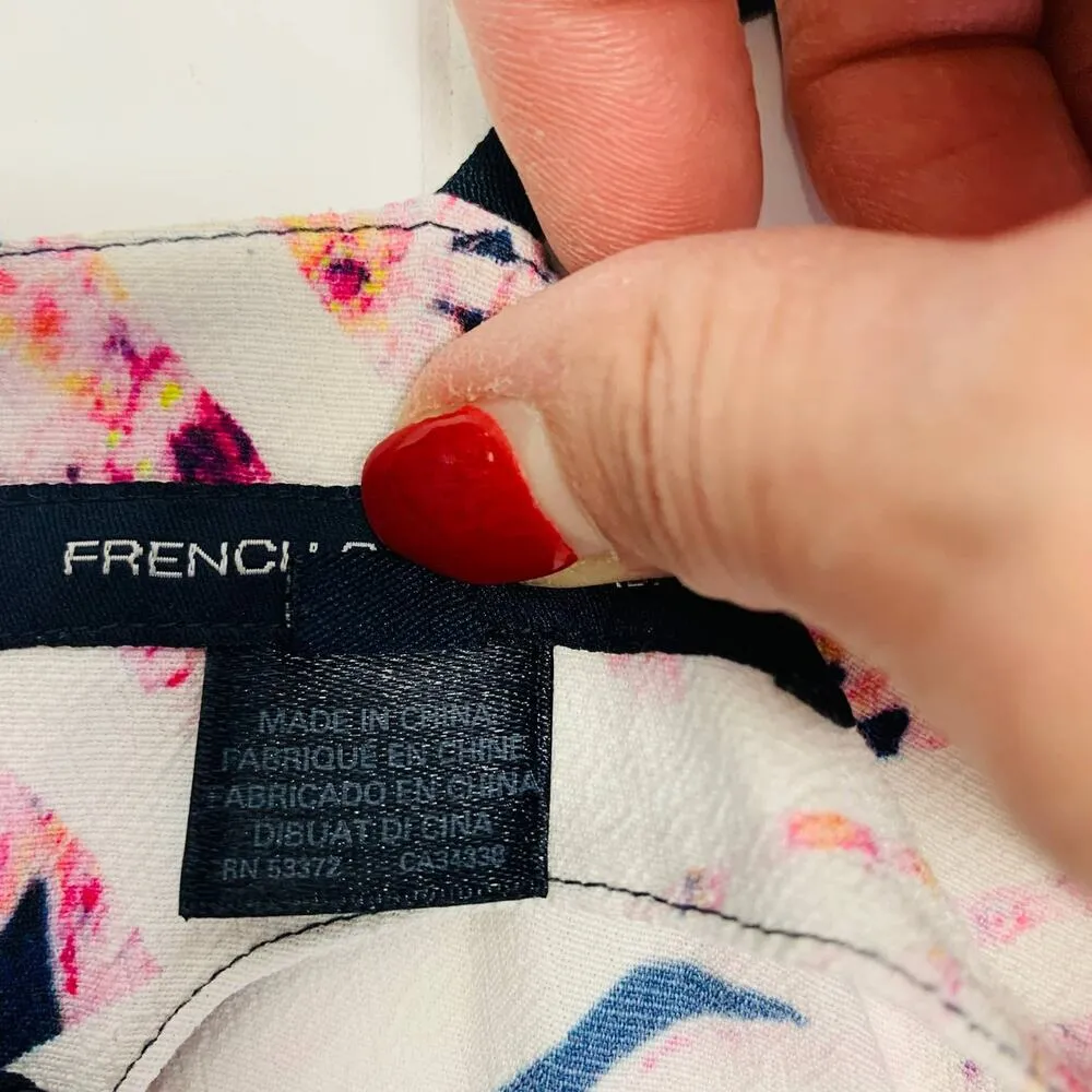 French Connection Floral Pink White Orange w Dark Blue Pleated Trim Sz 2 - Image 6
