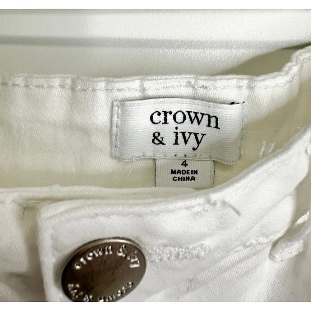 Crown & Ivy Shorts Womens Casual White Denim Size 4 - Image 5