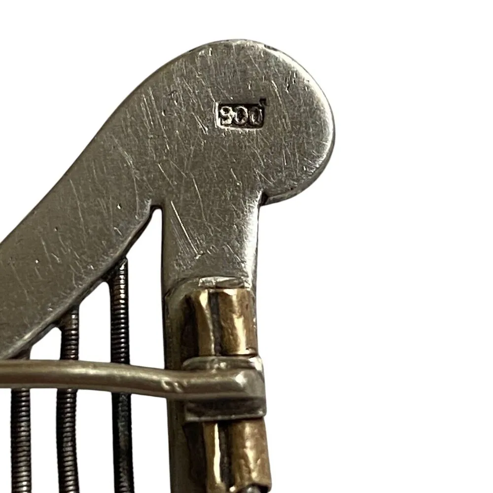 VINTAGE Sterling Silver Harp Rhinestones? Opera Stage Theater Musical Brooch Pin - Image 4