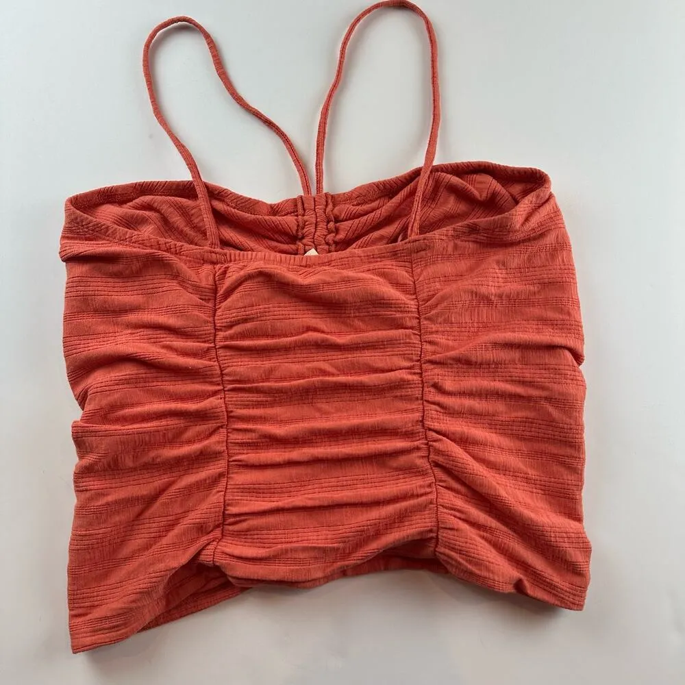 Anthropologie Pilcro Ruched Ribbed Halter Coral Tube Top Size 1X - Image 7