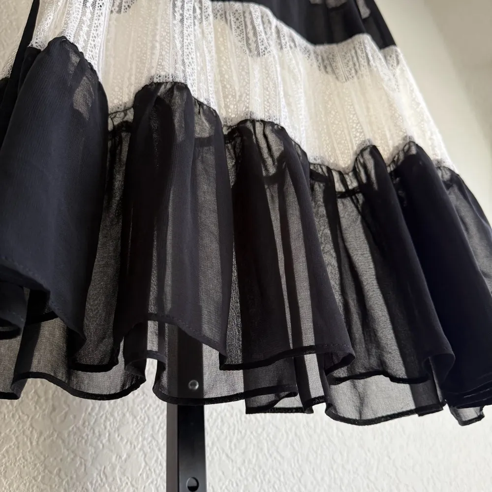 Romantic Lace Stripe Tunic Black White Sheer Babydoll Grunge Chic Top Size Large - Image 5