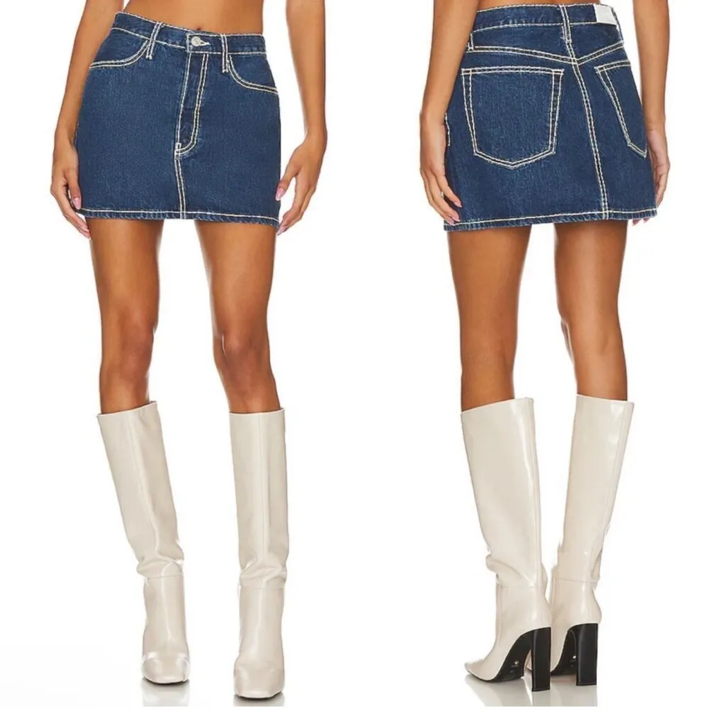 NWT Re/Done 90s Mini Denim Mini Skirt in Chunky Stitch Sz 25‎ $265 - Image 2