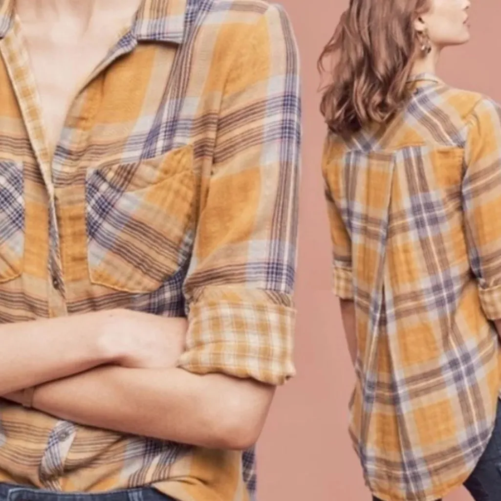 Anthropologie Cloth‎ and Stone yellow plaid flannel - Image 2