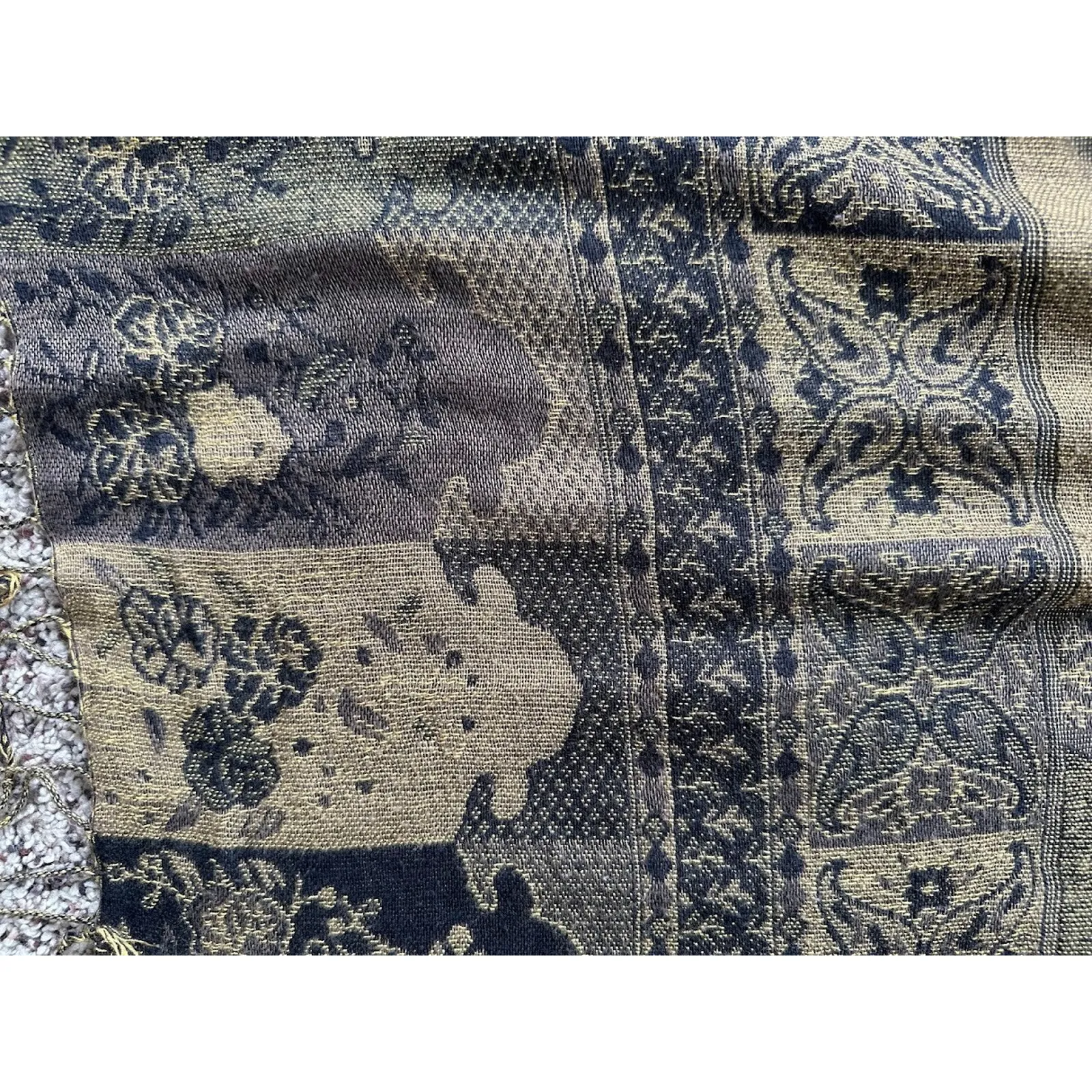 Pashmina Silk Pashmina Blend Gold Black Paisley Shawl Wrap Scarf 27 X 74 Fringe - Image 4