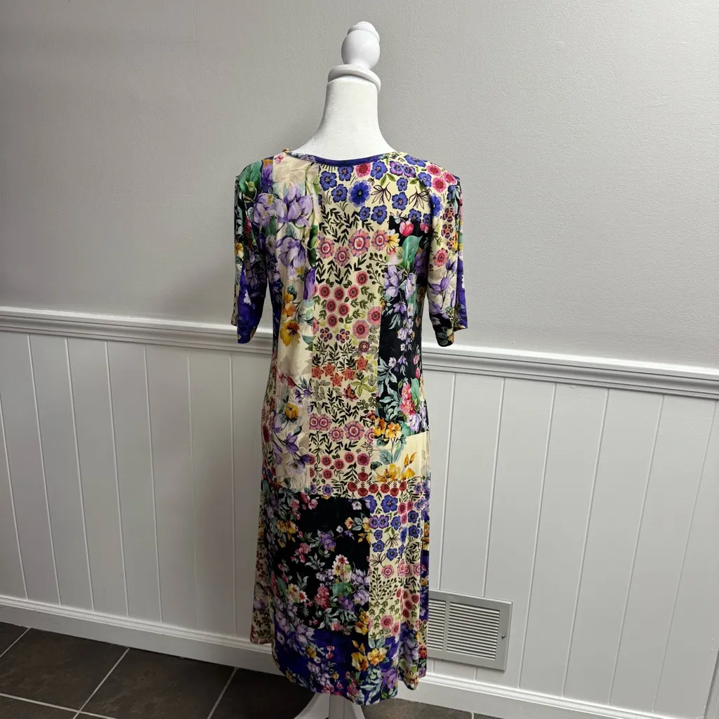 Johnny Was Sky Flower Floral Patchwork Short Sleeve Mini Swing Dress Small - Image 13