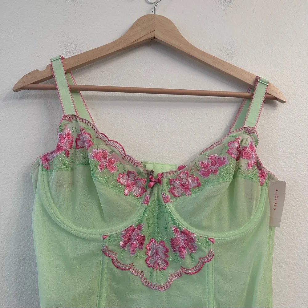 Lane Bryant Cacique Green Bustier Pink Floral Size 14 / 16 - Image 2