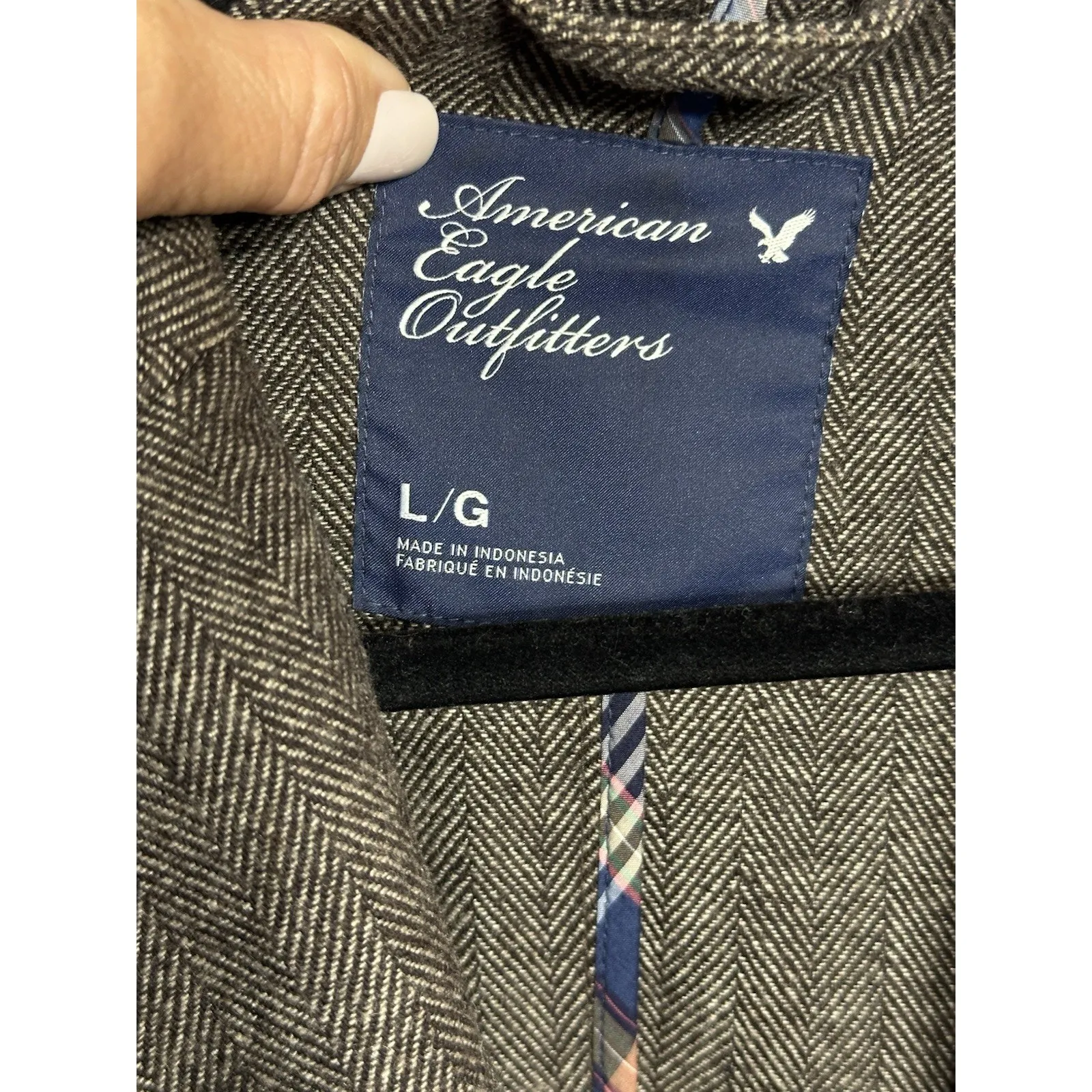 Y2K Wool Blazer American Eagle Brown Herringbone Countryside Academia Women Med. - Image 3