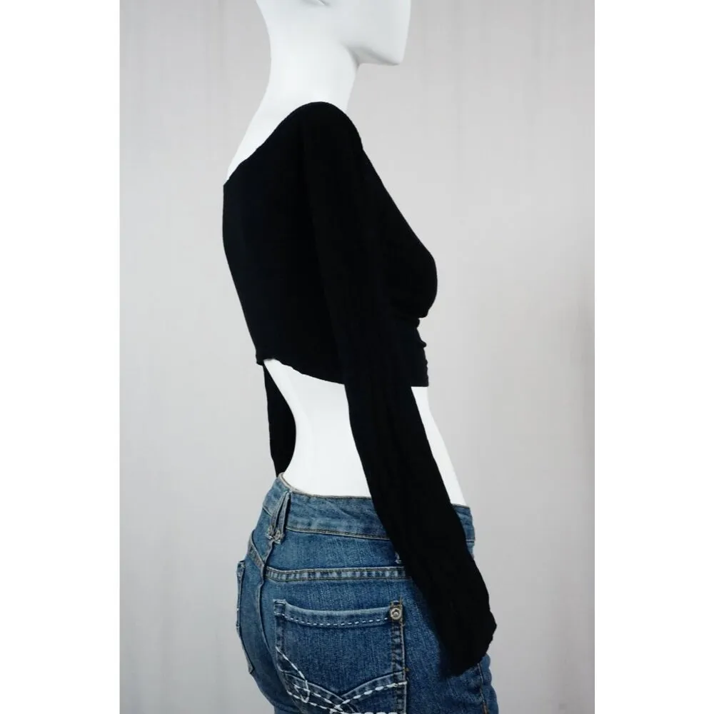 Blue Blush LA Ruched Ribbed Black Crop Top Long Sleeves Womans Small NEW - Image 5