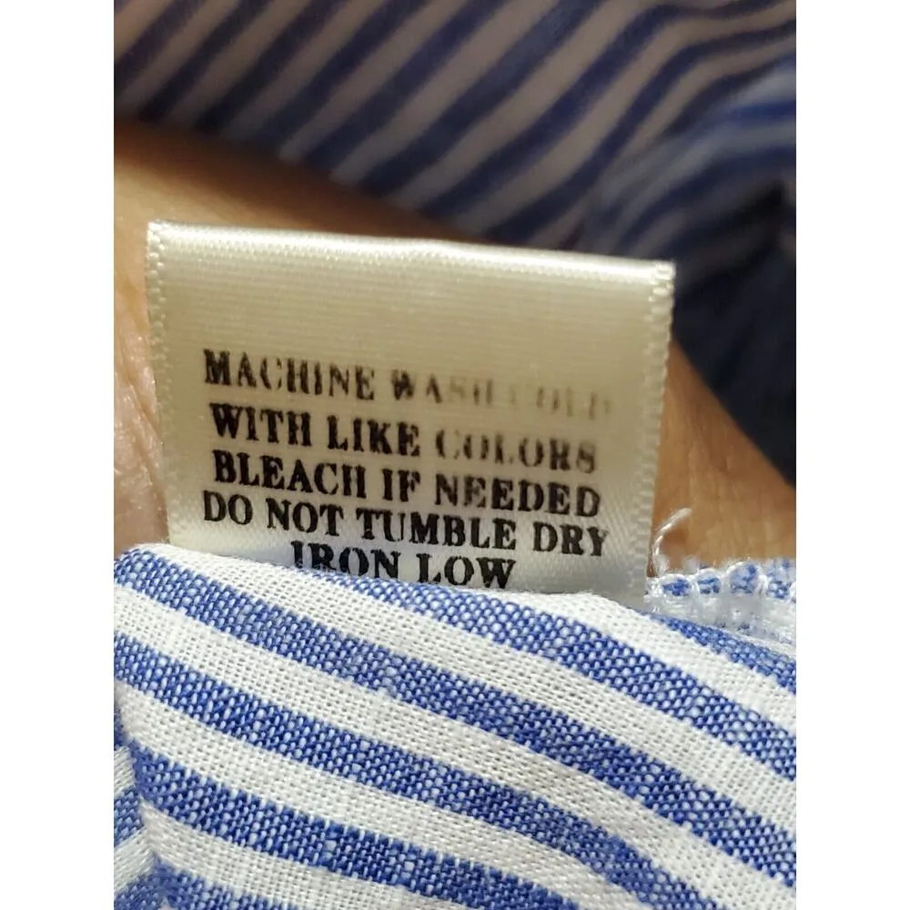 Very J Women Blue & White Cotton Round Neck Cold Shoulder Button Down Shirt L - Image 11