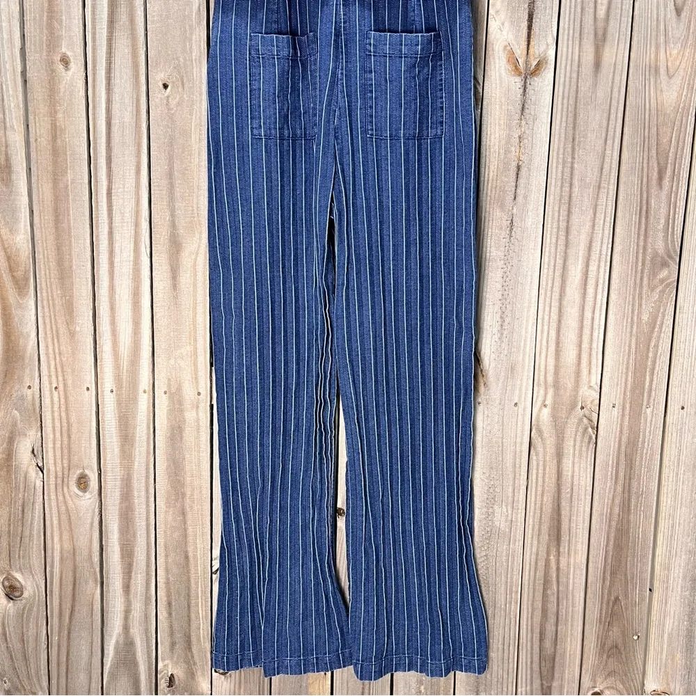 Ett:twa Anthropologie denim pleated pant jumpsuit cotton blend adjustable peplum - Image 7