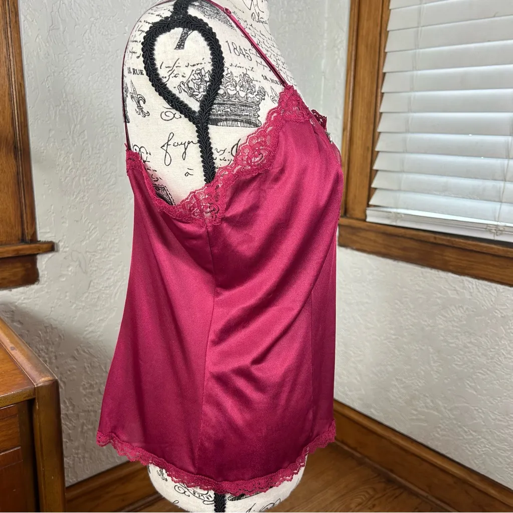 Vintage 80’s Bari Silky Nylon Lace Burgundy Camisole Size M Red Size M - Image 3