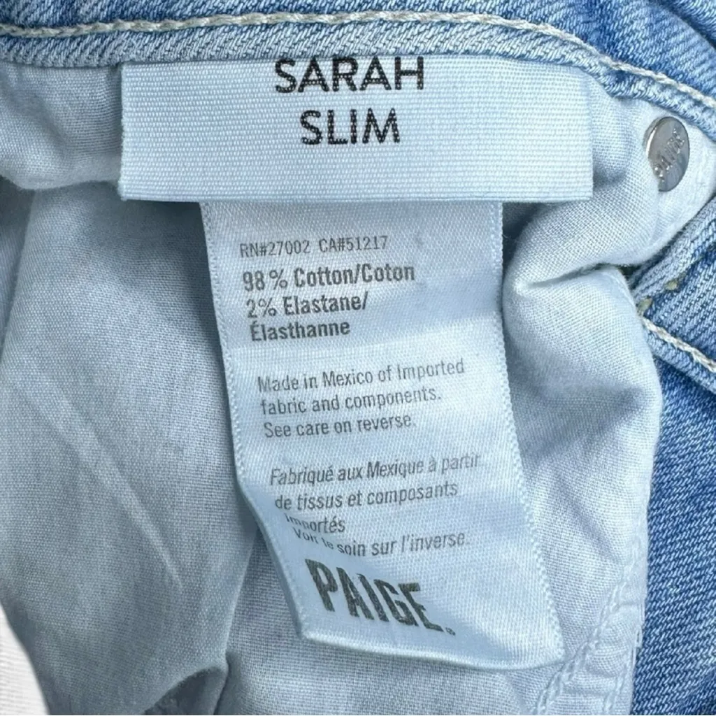 PAIGE Blue Distressed Sarah Slim Leg Jeans Size 27 - Image 6