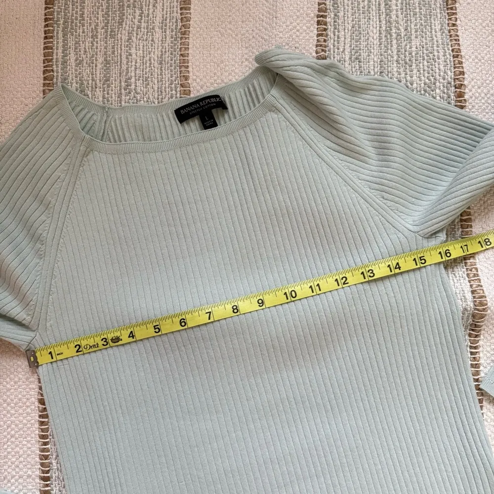 Banana Republic Stretch Cotton Sage Pastel Green Boat Neck Lightweight Sweater L - Image 6
