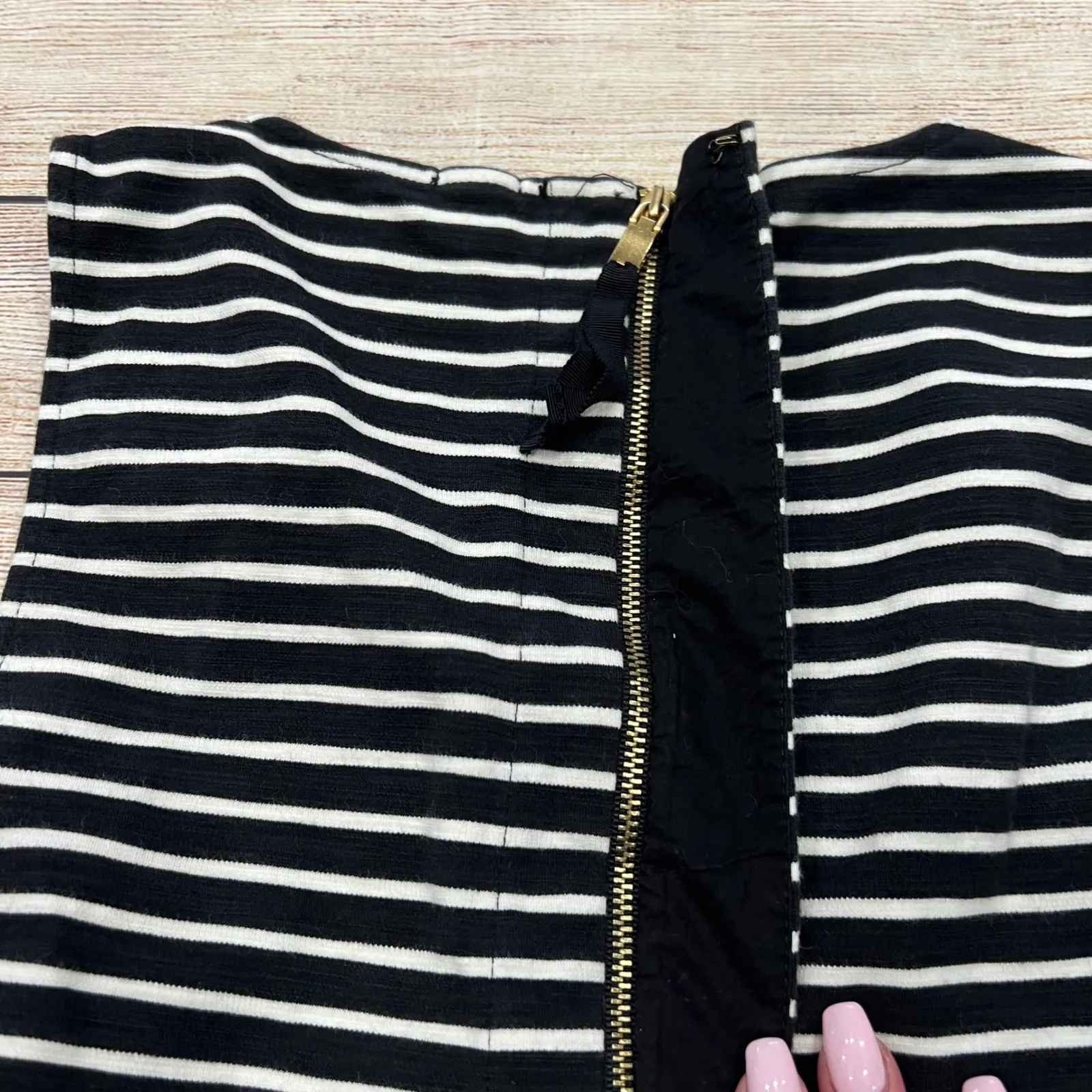 J Crew Black White Striped Peplum Top Sleeveless Zipper XS Cotton Spandex - Image 7