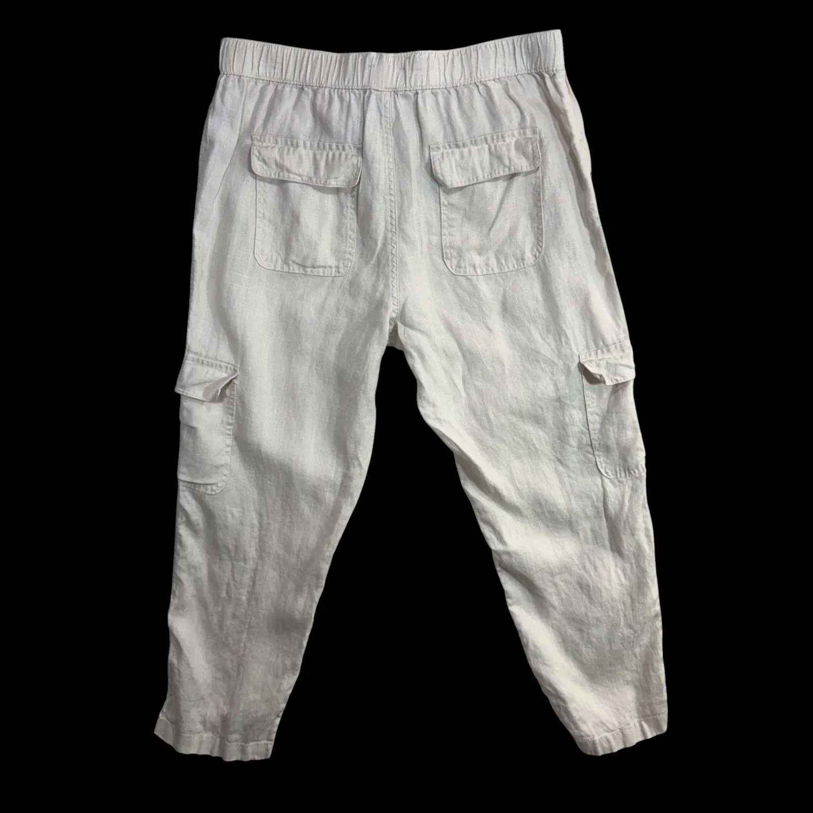 Nicole Miller L Cargo Cropped Pant Natural Linen Coastal Resort Lagenlook Summer - Image 2