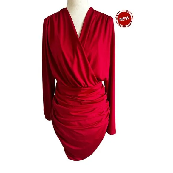 Grace Karin Red Ruched Bodycon Dress Women Size Medium NWT | 68-48 - Image 2