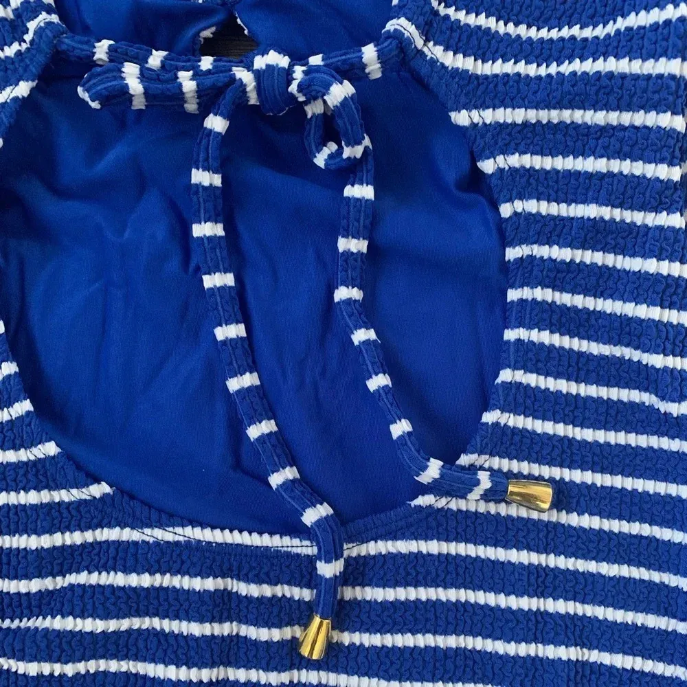 Lucky Brand Keyhole Detail Striped One-piece Swimsuit - Size L - Navy Stripe NWT - Image 6