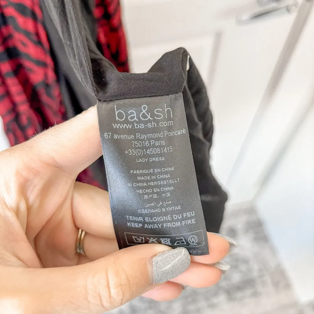 ba&sh Selena ruffled zebra-print georgette midi wrap dress claret - Image 6