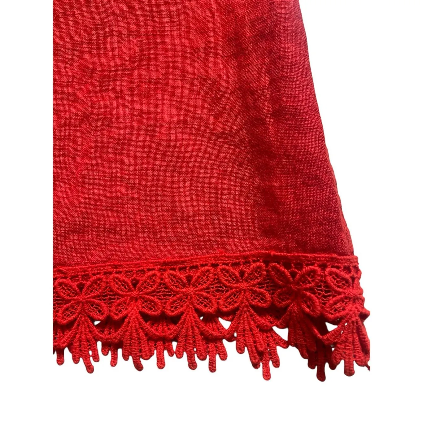 Lungo L’Arno made in Italy red linen dress lace hem sz Small - Image 3