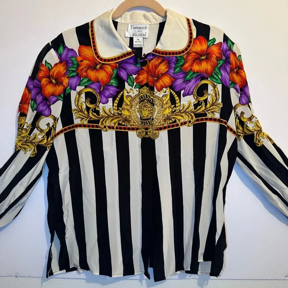 Vintage Francesca of Damon Silk Shirt Size 14 Black - Image 4