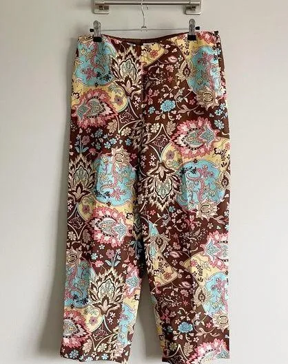 LOFT | Psychedelic Floral Print Linen Silk Blend Pants Sz 6 - Image 2