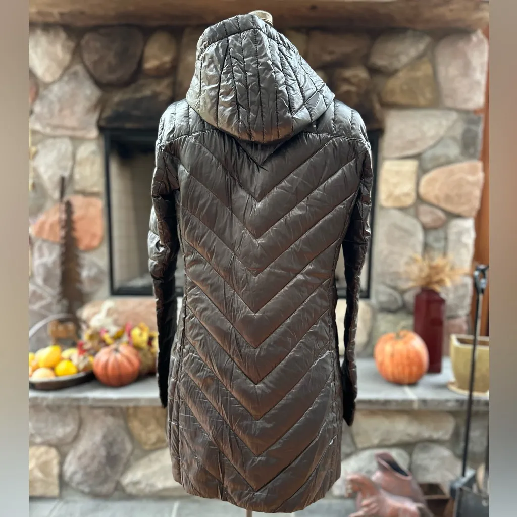 Ellen Tracy Brown Hooded Light Down Puffer Jacket Coat Lightweight Warm - Image 3