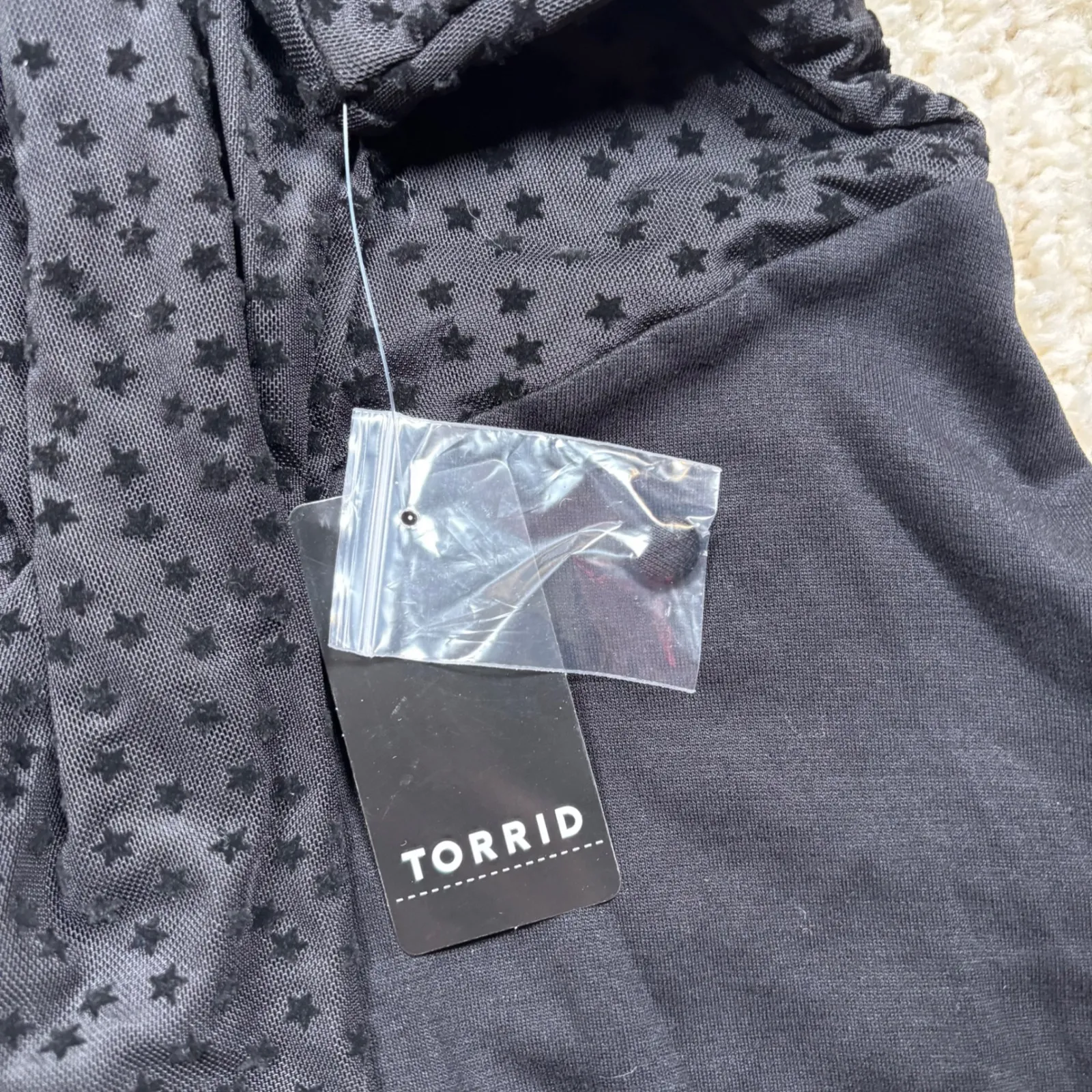 Torrid Black Star Mesh Ponte Peplum Top Plus Size 1X Keyhole Neck Long Sleeve - Image 6