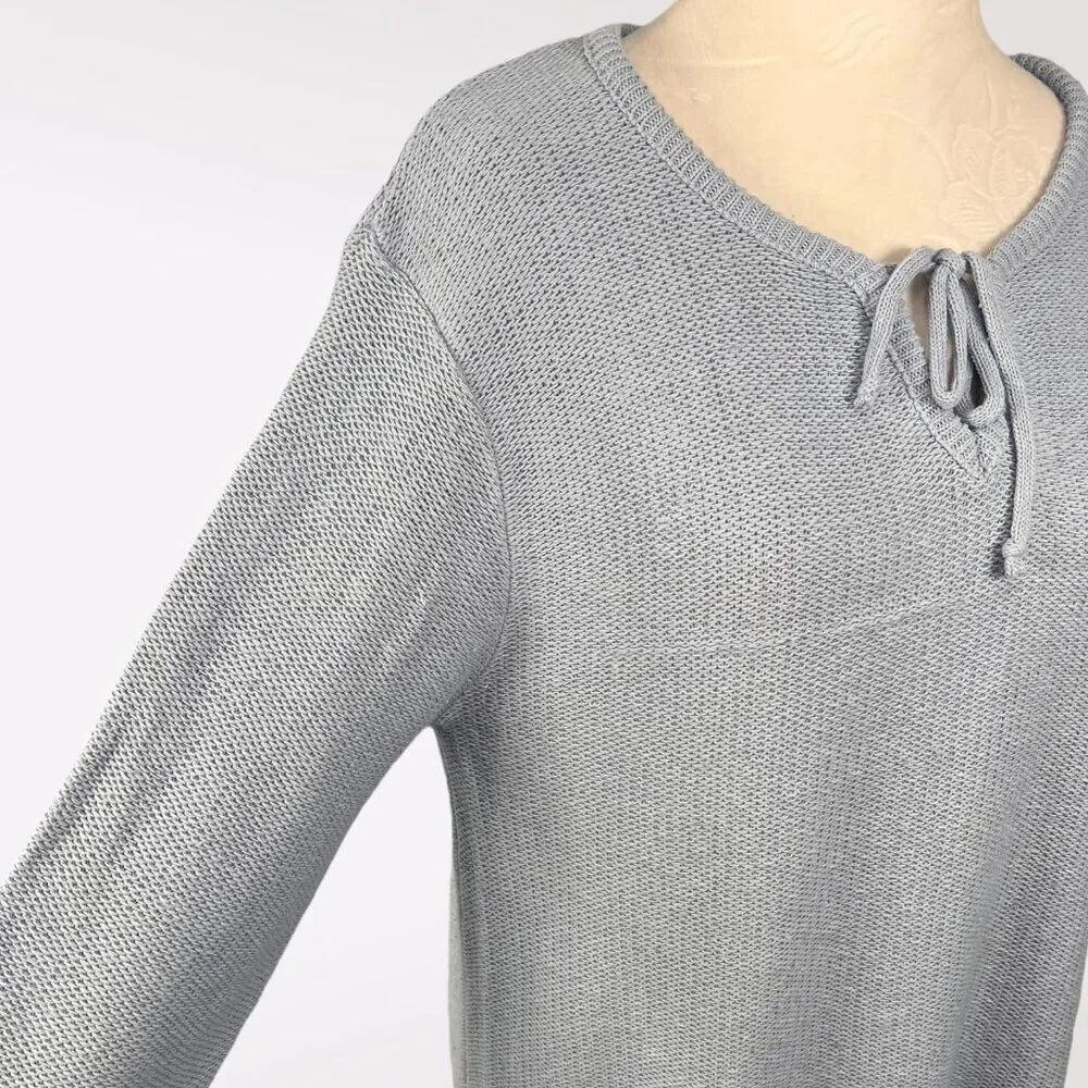 Style Studio Tie Neck Knit Sweater Size Large Blue - Image 6