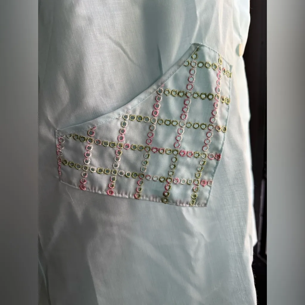 Vintage NOS 60s Katz Kittens cotton eyelet lace nightgown robe set, size medium Blue - Image 7