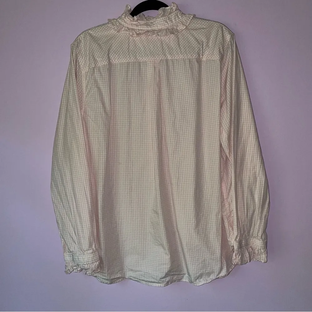 J Crew 18 Classic Button Shirt Pink Gingham Cotton Long Sleeve Ruffles - Image 6