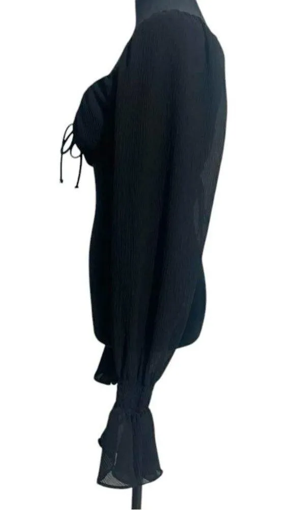 White Fox Size Small  Top Blouse Long Sleeve Black Back Tie Open Sexy - Image 3