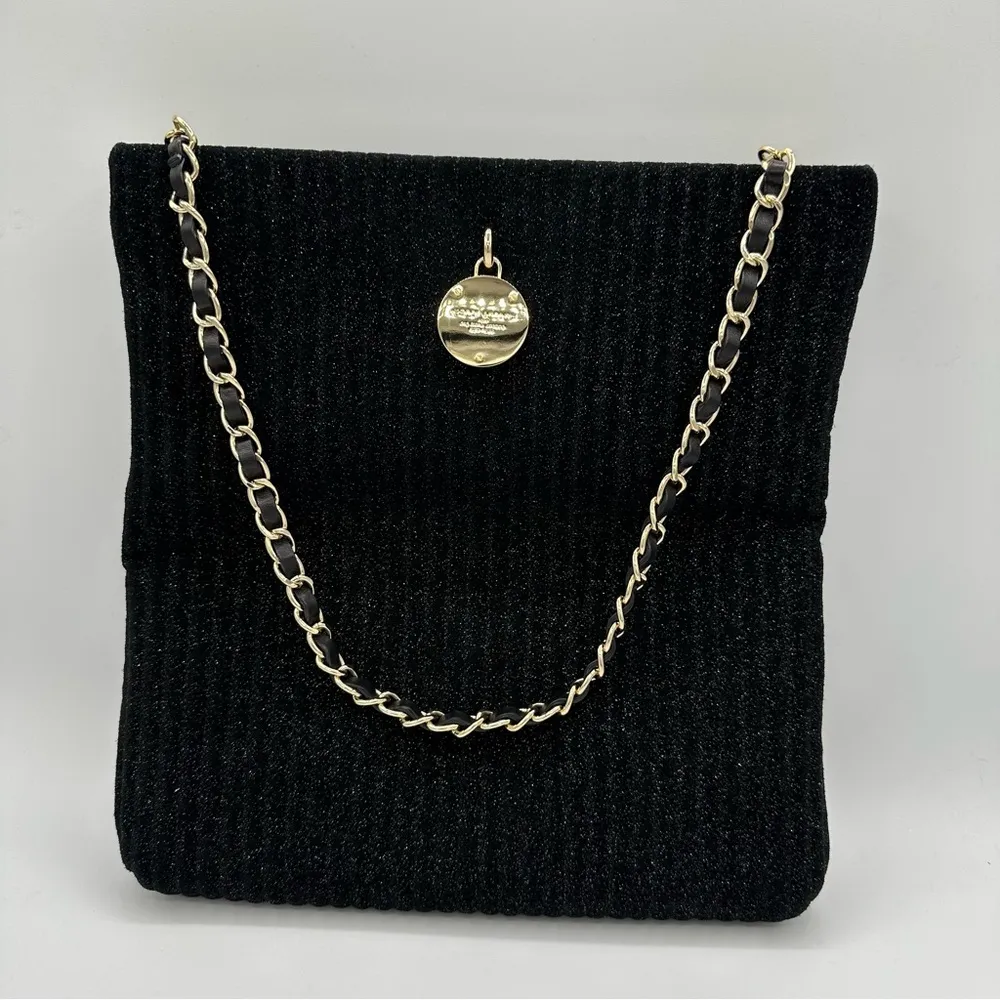 Henri Bendel No. 7 Glitter Convertible Shoulder Bag in Black Multi Clutch Chain - Image 2