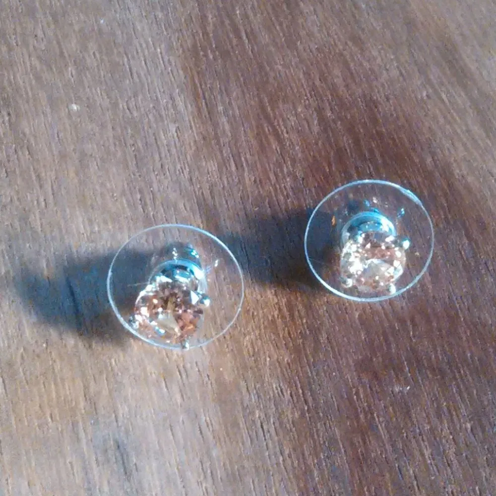 Simulated Champagne Diamond Stainless Steel Solitaire Stud Earrings - Image 2