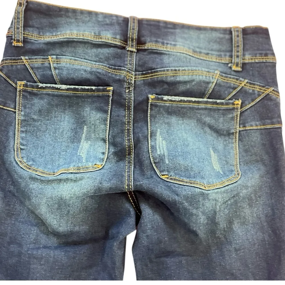 Hot Kiss Get The Lift Y2K Boyfriend Jeans Women’s Size‎ 7/8 Blue Distressed NWOT - Image 4