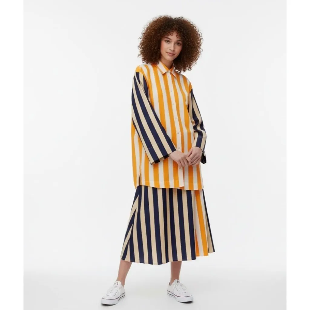 NWT marimekko Torma Merirosvo Paitapusero in Mix Stripe Oversized Shirt 42 / 12 Orange - Image 3