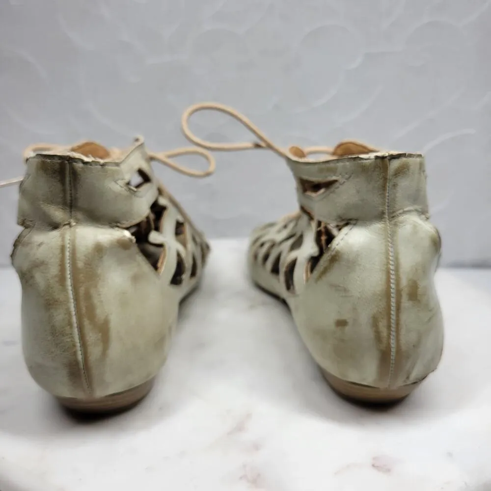 MIA Botticelli Sandals Womens 7.5 Green Leather Cutout Lace Up Strappy Gladiator - Image 7