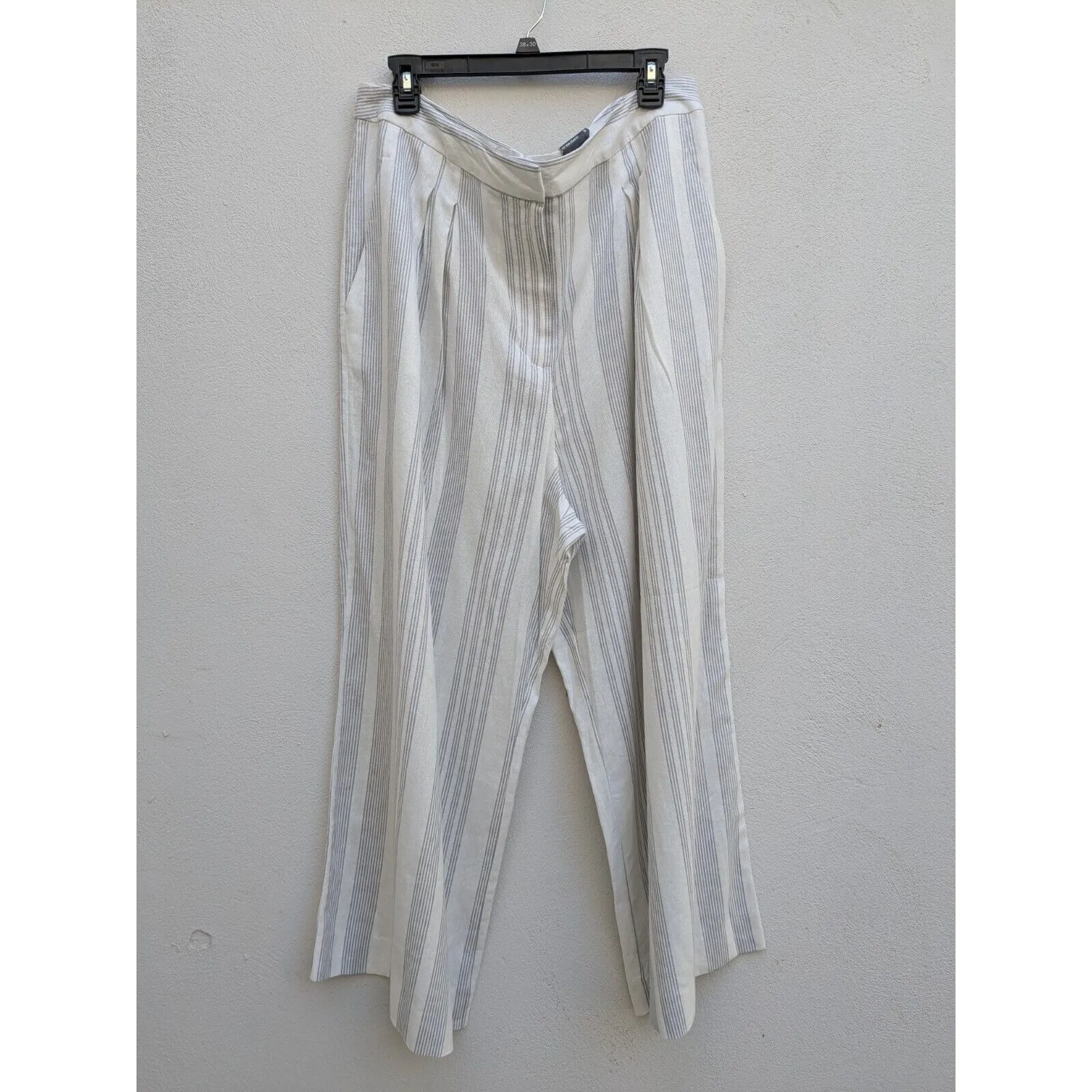 Worthington Cropped Wide Leg Pants Womens Linen Blend NWT Retail$60 Striped Gray - Image 2