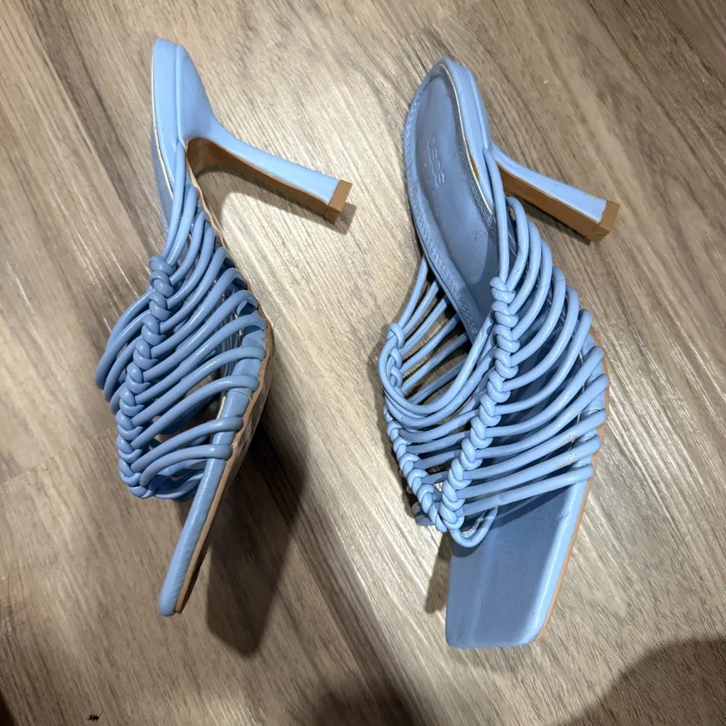 ASOS DESIGN Wide Fit Nyle caged high heeled mules in blue Size 7 - Image 3