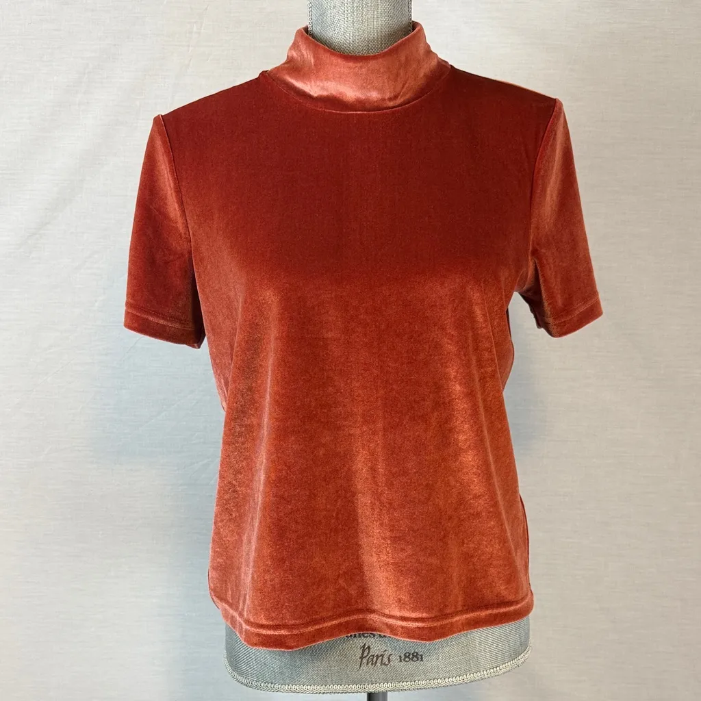 Madewell velvet mock neck short sleeve shirt - Image 2