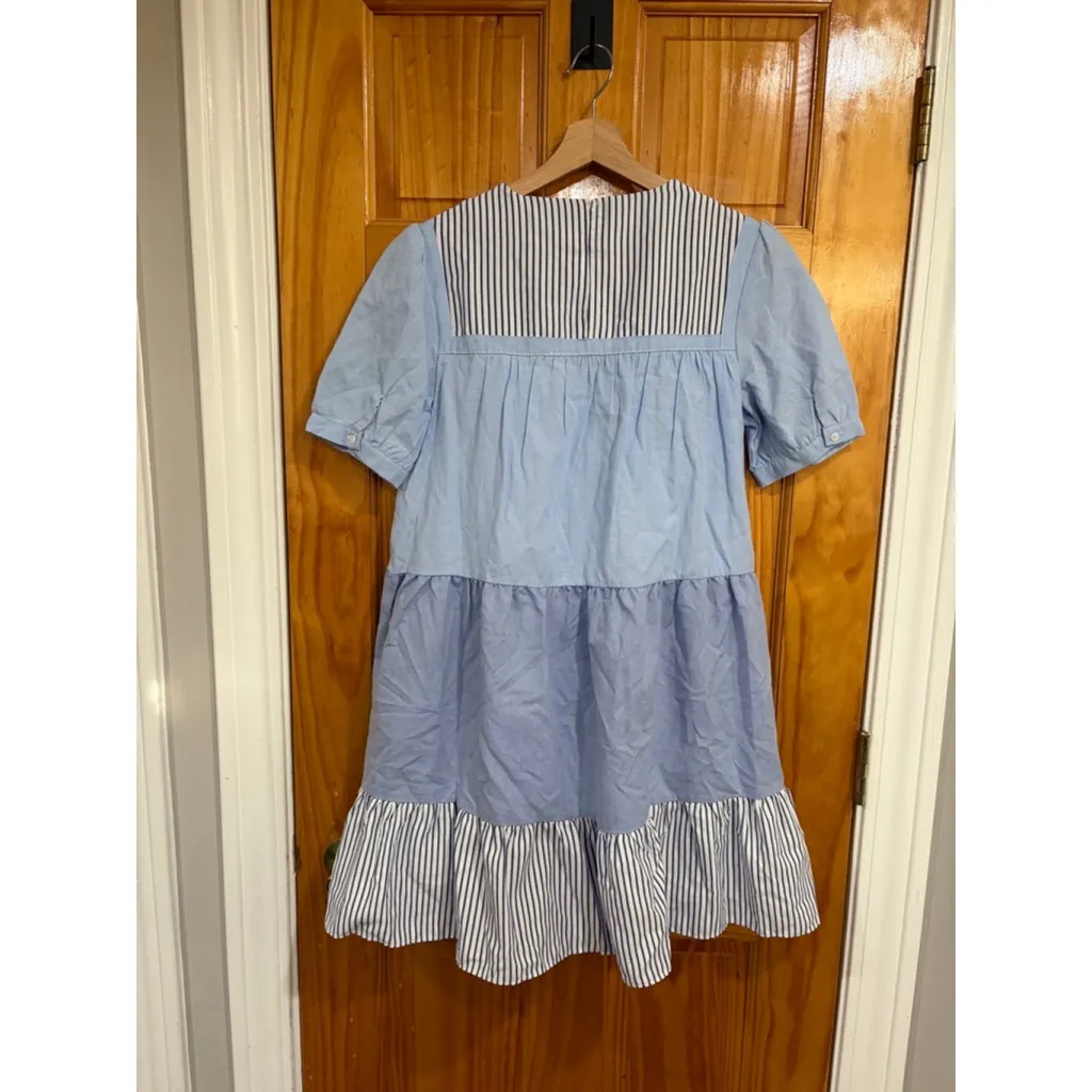 Pomander Place Tuckernuck Blue Striped Tiered Puff Sleeve Babydoll Dress M Size M - Image 5