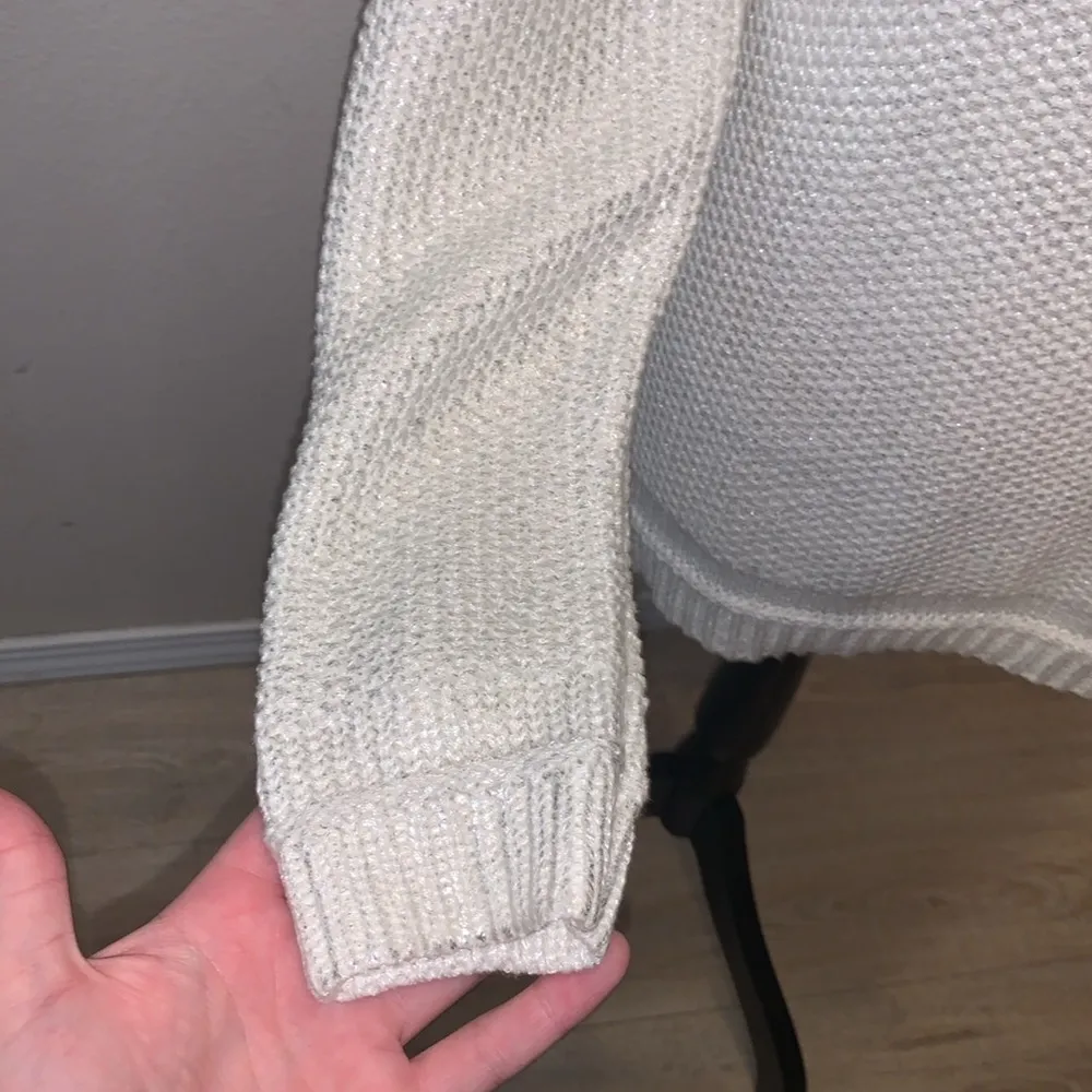 White House | Black Market  Metallic White Silver Knit Crewneck Sweater - Image 4