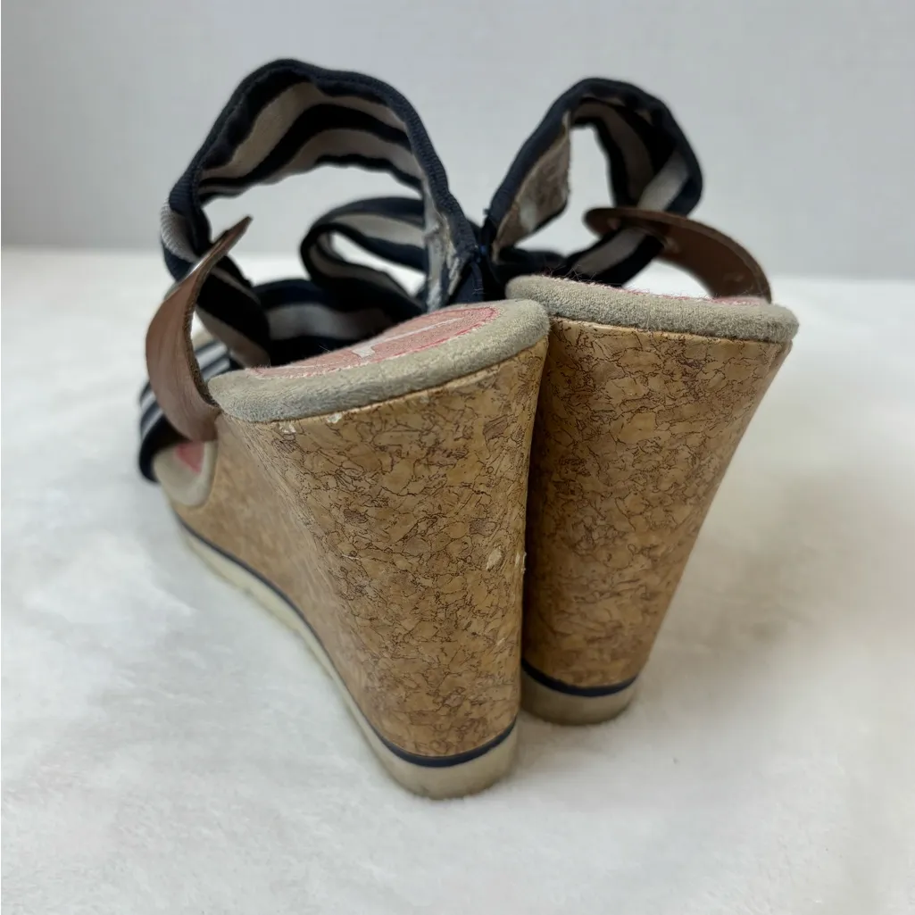 Sketchers Women’s Casual Summer Strappy Striped Blue & White Wedge Heels Size 8 - Image 5
